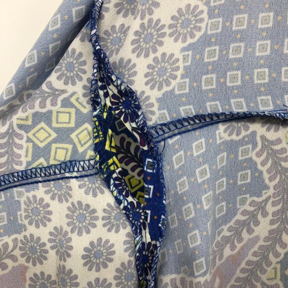 CQ by CQ multicolor geometric patchwork long sleeve ruffle Wrap Maxi dress Lg - Picture 8 of 14